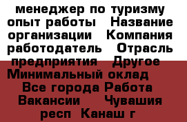 .менеджер по туризму-опыт работы › Название организации ­ Компания-работодатель › Отрасль предприятия ­ Другое › Минимальный оклад ­ 1 - Все города Работа » Вакансии   . Чувашия респ.,Канаш г.